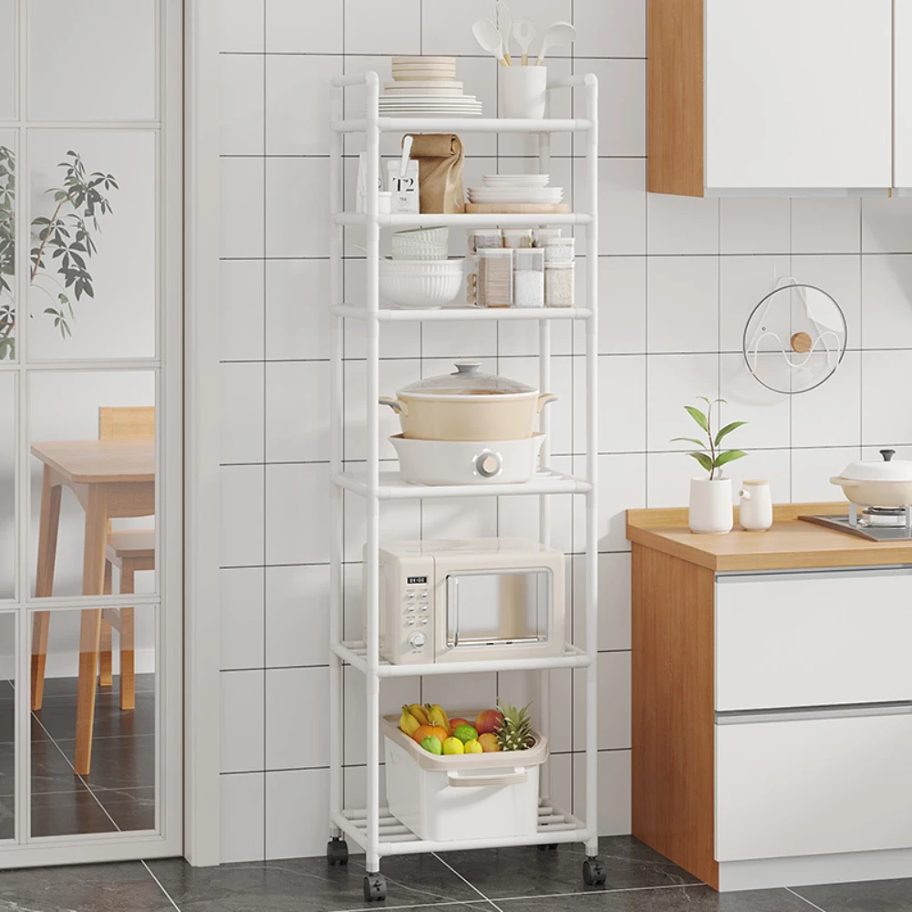 Microwave Storage Racks Multi Layer Floor-Standing Pot Shelf Kitchen Storage Rack Kitchen Trolley with Pulleys Easy To Assemble