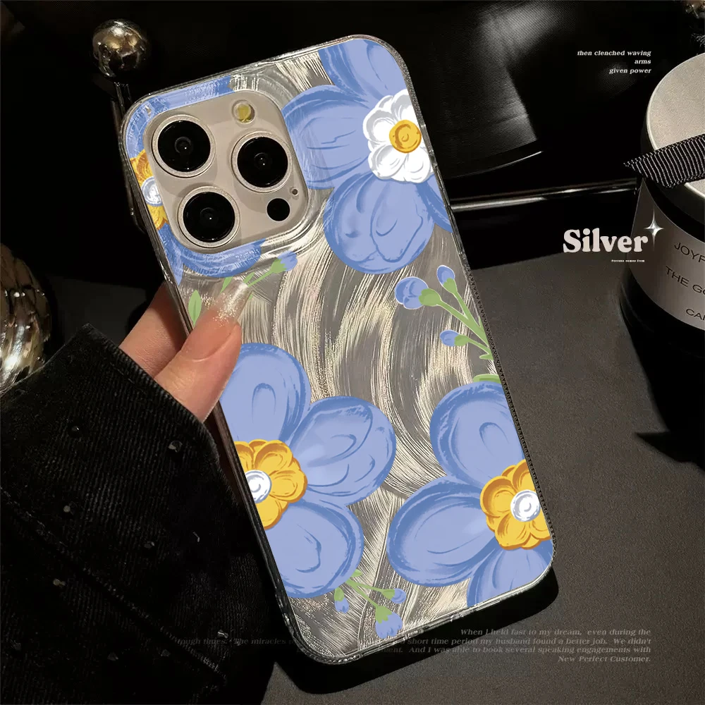 Romantic Flower Aesthetic Slim Case with Sheer Feather Yarn Cushioning Cover
