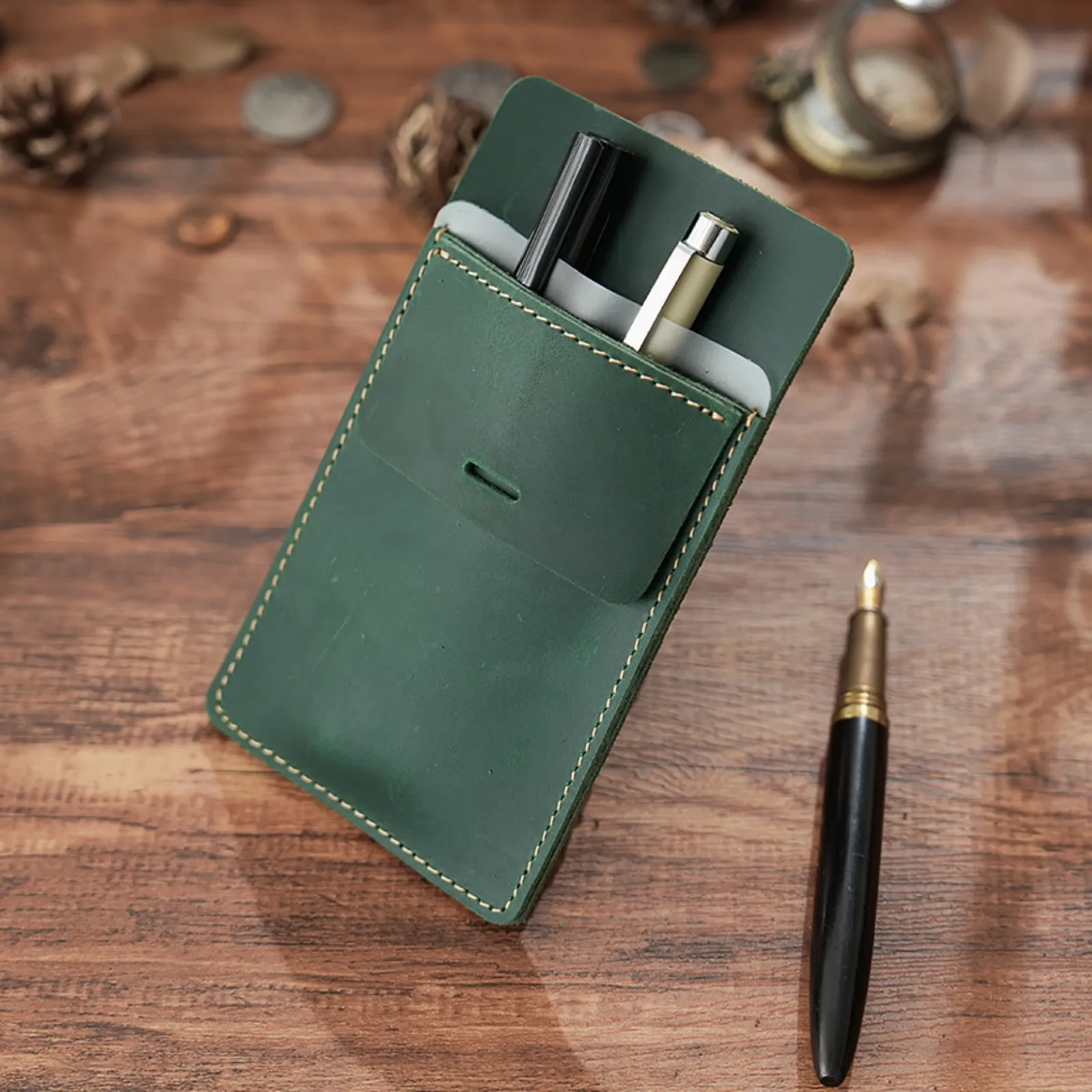 Handcrafted Leather Pen Pouch - Portable Stationery Organizer for Office & Hospital Supplies