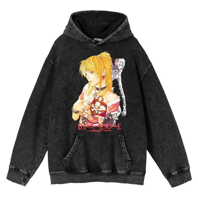 

Anime Death Note Washed Hoodies Men 100% Cotton Vintage Sweatshirts Streetwear Kurosaki Ichigo Hoody Women Casual Harajuku Tops