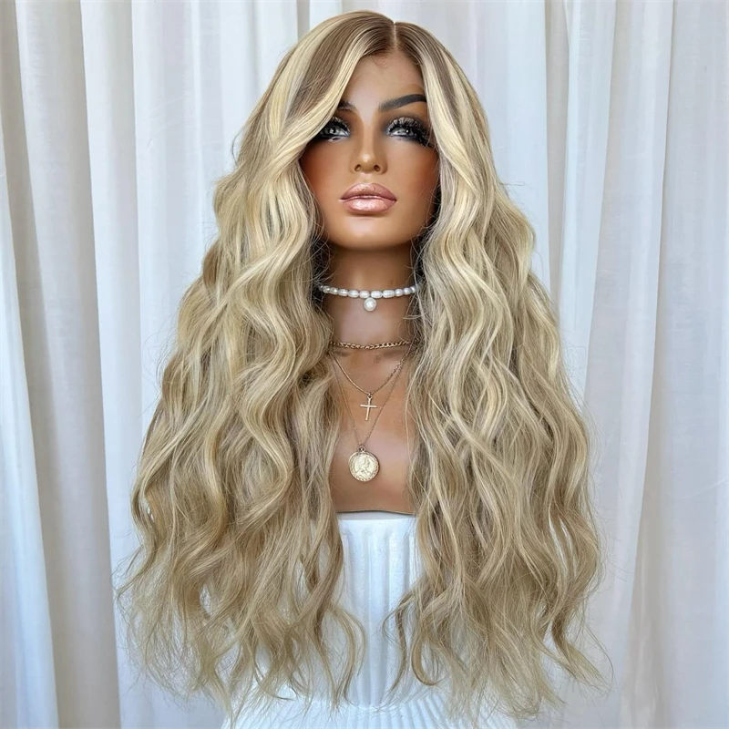 Side Free Parting Lace Wig Natural Pre Plucked Hairline Synthetic Soft Hairs 13x4 High Density Thick Honey Blonde Wigs synthetic human hair wig
