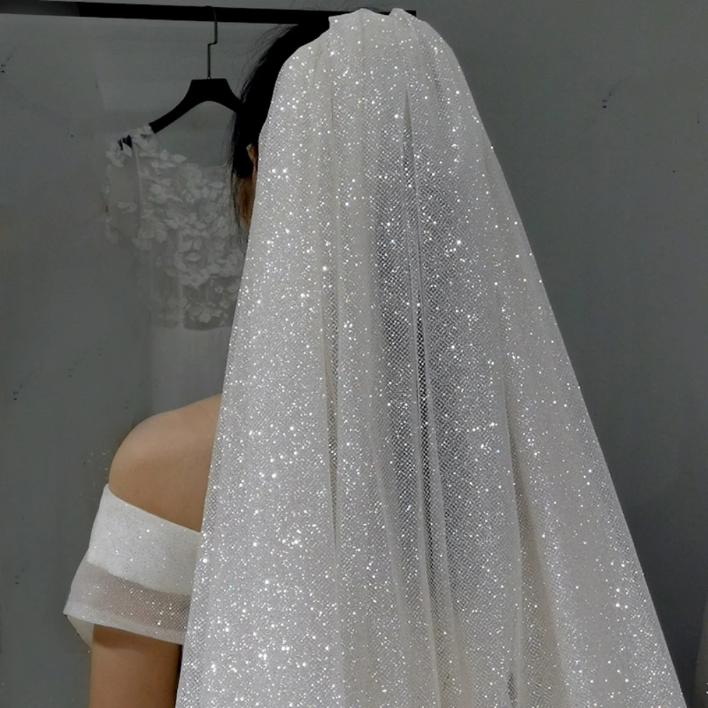 Bridal Veil Topqueen V101 Sparking Golden Cathedral Length Champagne Colored Sequins Royal Wedding Accessories