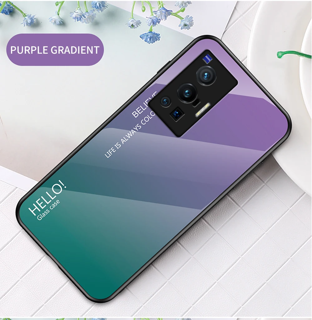 X80 Pro Plus Custodia DECLAREYAO Custodia rigida in vetro per VIVO X70 X60 X50 X30 X27 X23 X20 X9 S Custodia in silicone Ultra sottile Tempere_voghion.com