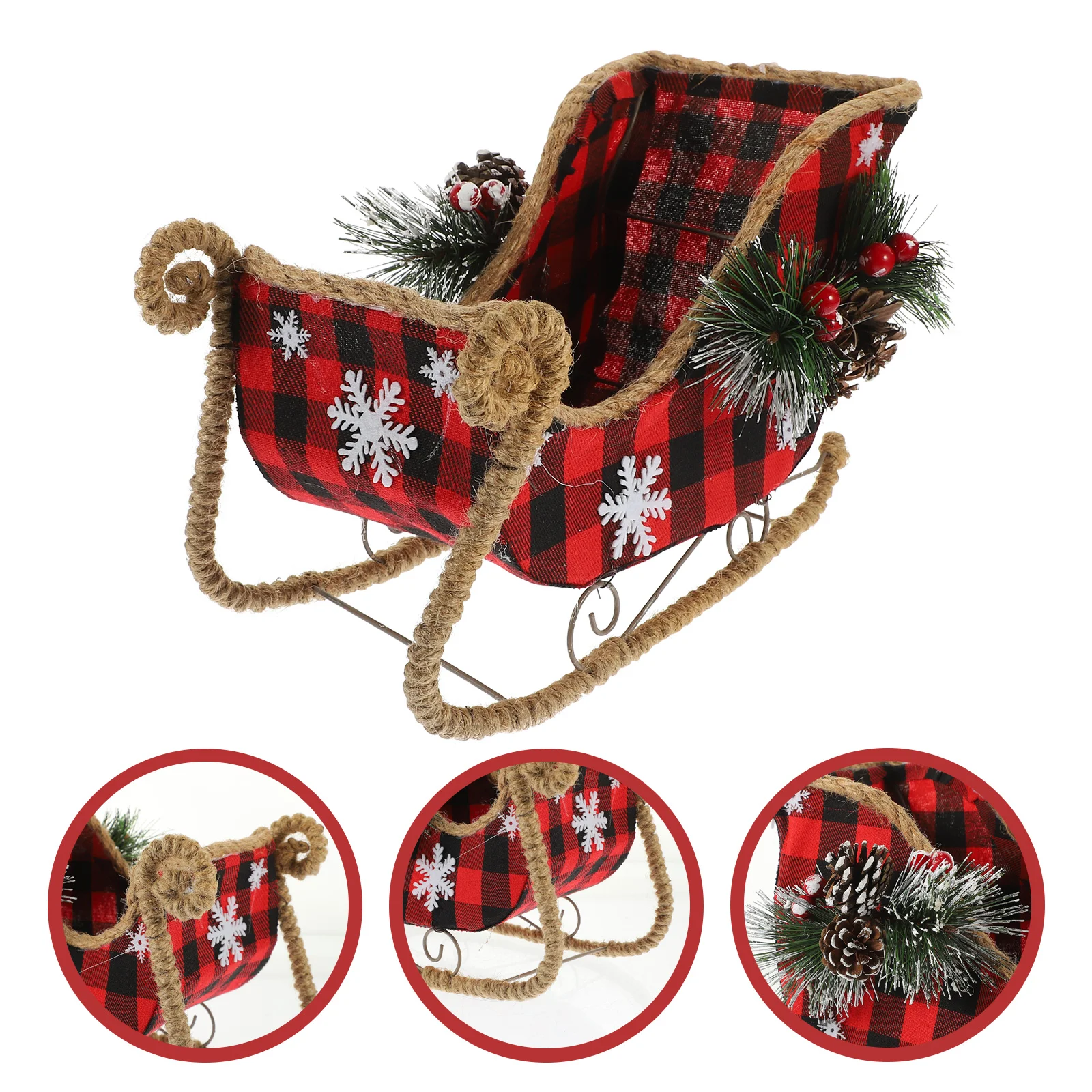 

Christmas Sleigh Decoration Santa Claus Sleigh Red Buffalo Plaid Table Centerpiece Holiday Decor Xmas Sled Ornament