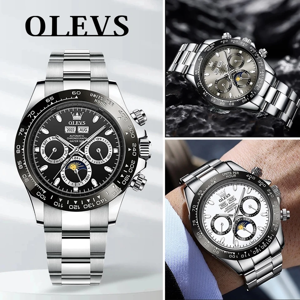 メンズ自動巻き時計,防水ステンレススチール腕時計,耐衝撃性,発光