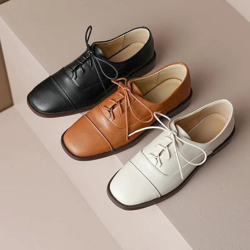 

2023 new Spring women pumps natural leather 22-25cm Vintage cowhide + pigskin +sheepskin full leather loafers women shoes