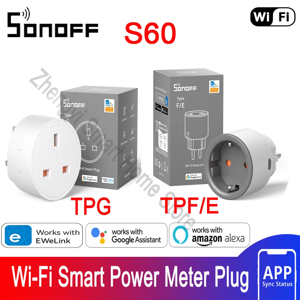 SONOFF S60 EU/UK WiFi ซ็อกเก็ตสมาร์ทปลั๊ก Power Monitor Outlet Vioce eWeLink รีโมทคอนโทรล Alexa Google Home SmartThings 1