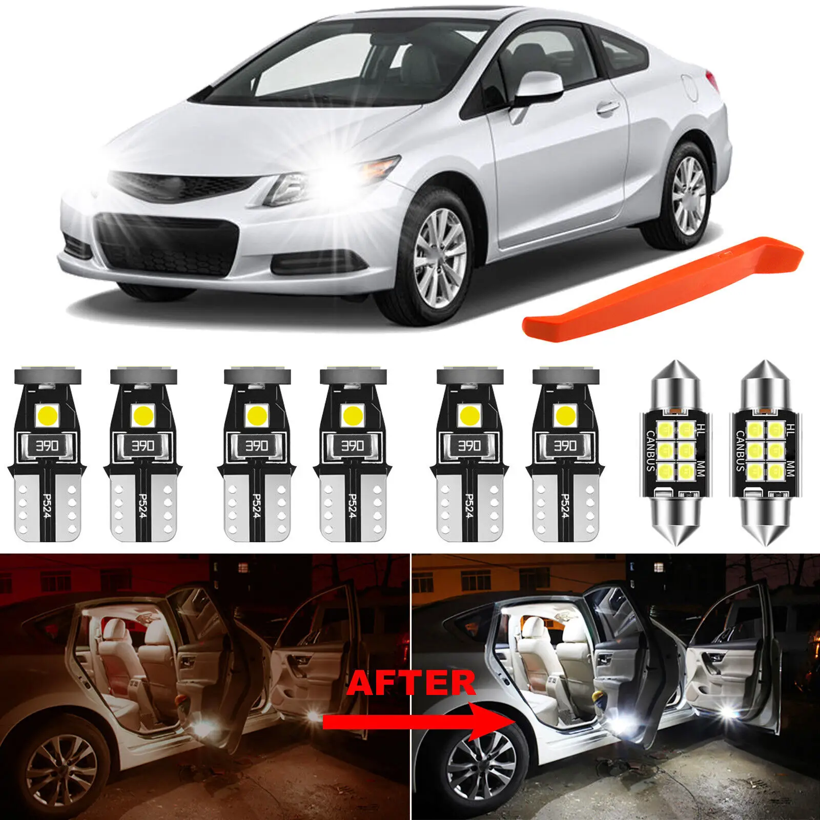 

Winetis 6Pcs Interior LED Lights Kit 6000K White For Honda Civic Coupe Sedan 2006-2012 + Free Tool