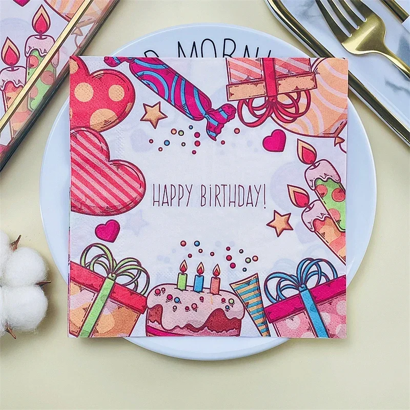 20pcs 2Ply Printed Napkins Food Grade Square Paper Placemats Birthday Baby Parties Coloured Paper Towels