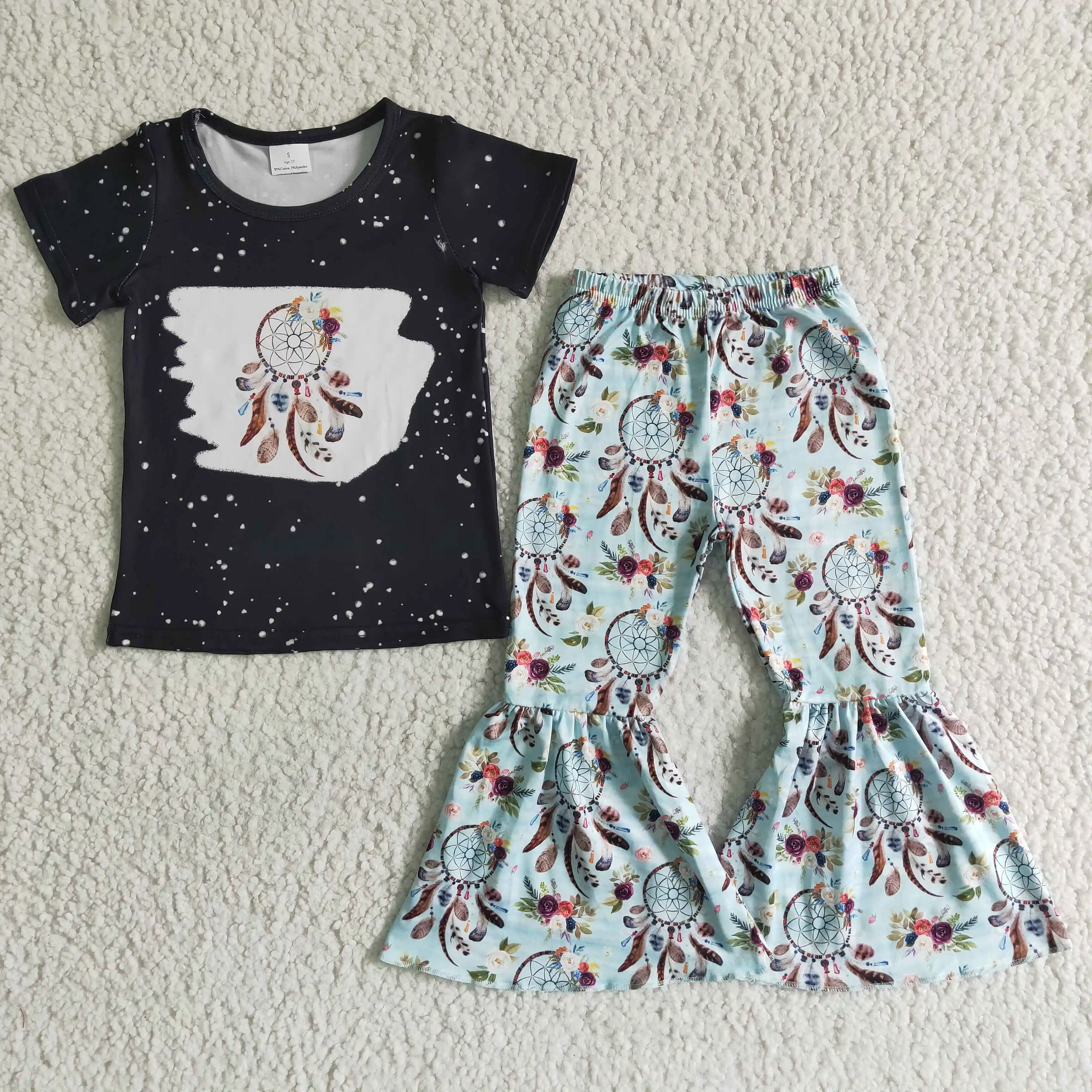 fat kid suit Wholesale baby girls fashionable Kids Clothing short sleeve shirt bell-bottomed pants Kids Clothes Set Boutique infant outfit children's clothing sets expensive Clothing Sets