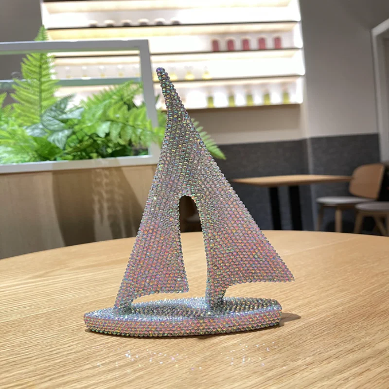 

Sparkling Sailboat Full Rhinestones Feng Shui Figurine Implied Smooth Sailing Home Decor Office Accessories Gifts for Friends