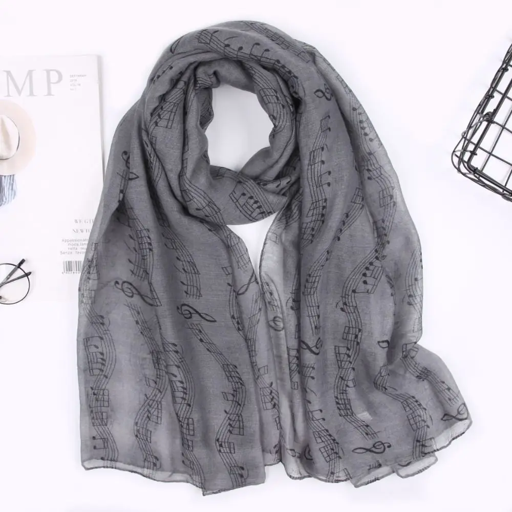 Colorful Musical Note Print Scarf Cotton Voile Smooth Musical Note Floral Shawl 180*80cm Breathable Musical Note Floral Wrap 6