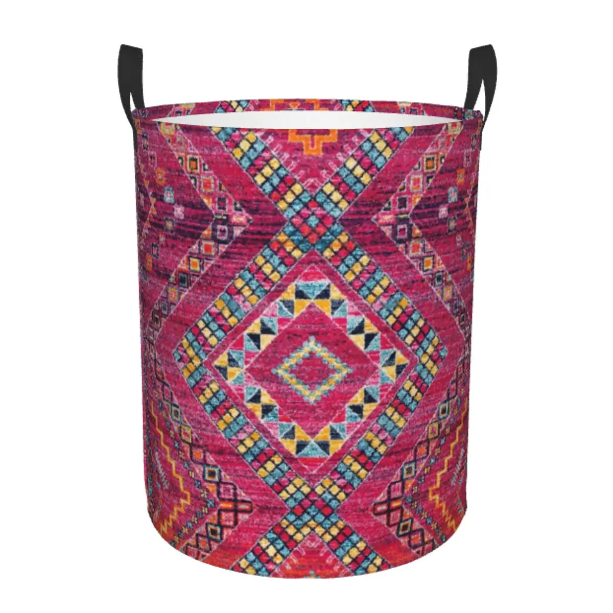 Pink Oriental Bohemian Moroccan Artwork Laundry Basket Foldable Bohemian Clothes Hamper for Baby Kids Toys Storage Bag