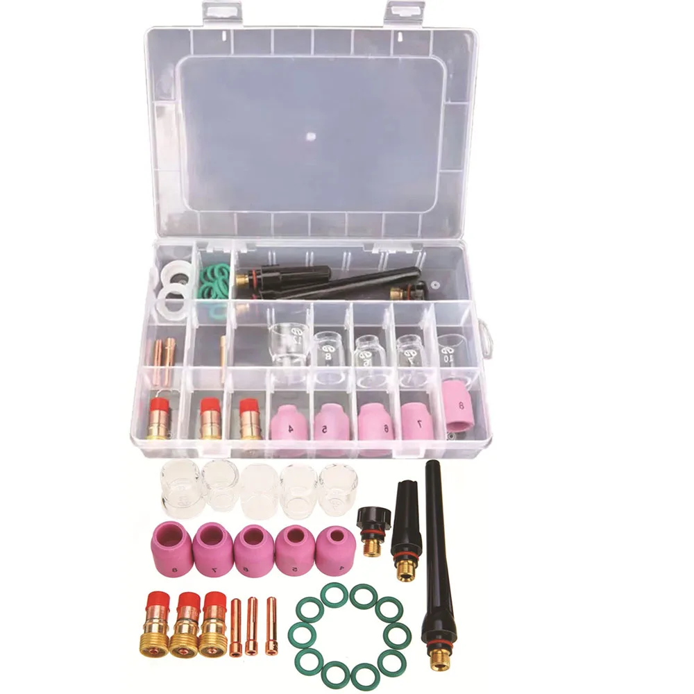 31PCS/Box TIG Welding Torch Gun Accessories Stubby Gas Lens #12 Pyrex Glass Cup Collet Nozzles Set For WP17 WP18 WP26 |