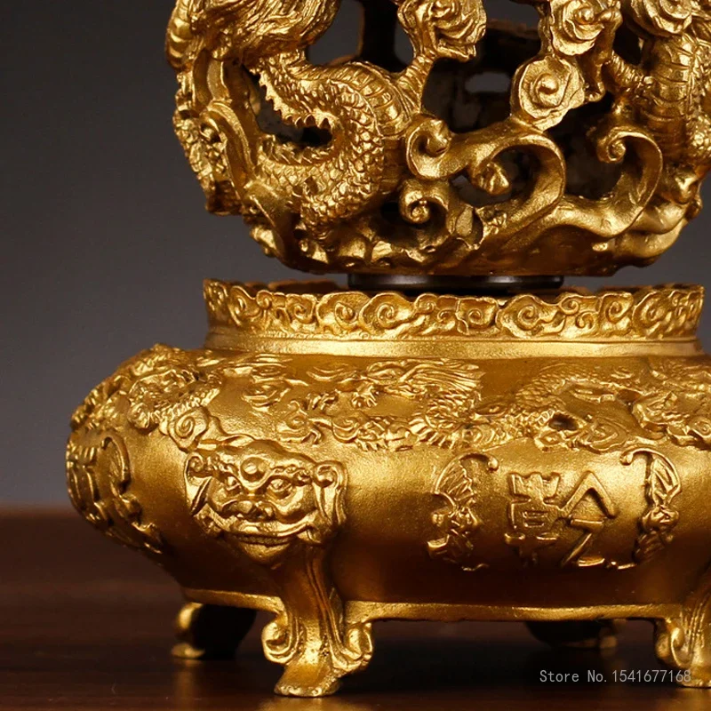 Creative Copper Hollow Out Dragon Sculpture Ding Shape Decorations Home Bedroom, Living Room, Office Desk Decor, Craft Gift, 1Pc