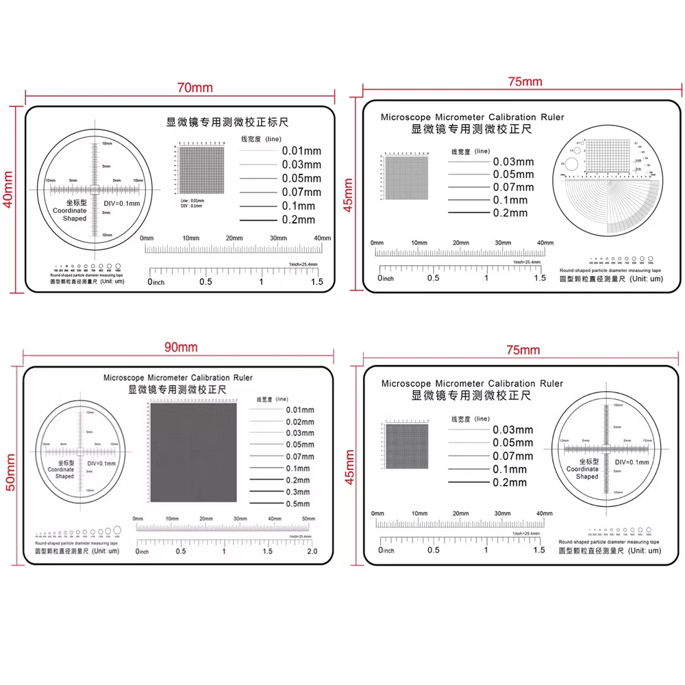 Microscope Micrometer Calibration Ruler Magnifier Film Point Ruler Angle radius Measuring Gauge Transparent Flexible, microscope micrometer