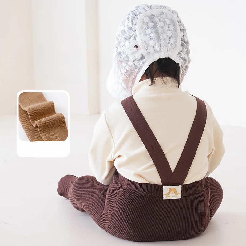 Newborn Baby Boys Girls Pantyhose Solid High Waist Ribbed Knit Tight Infant Spring Autumn Strap Leggings 3