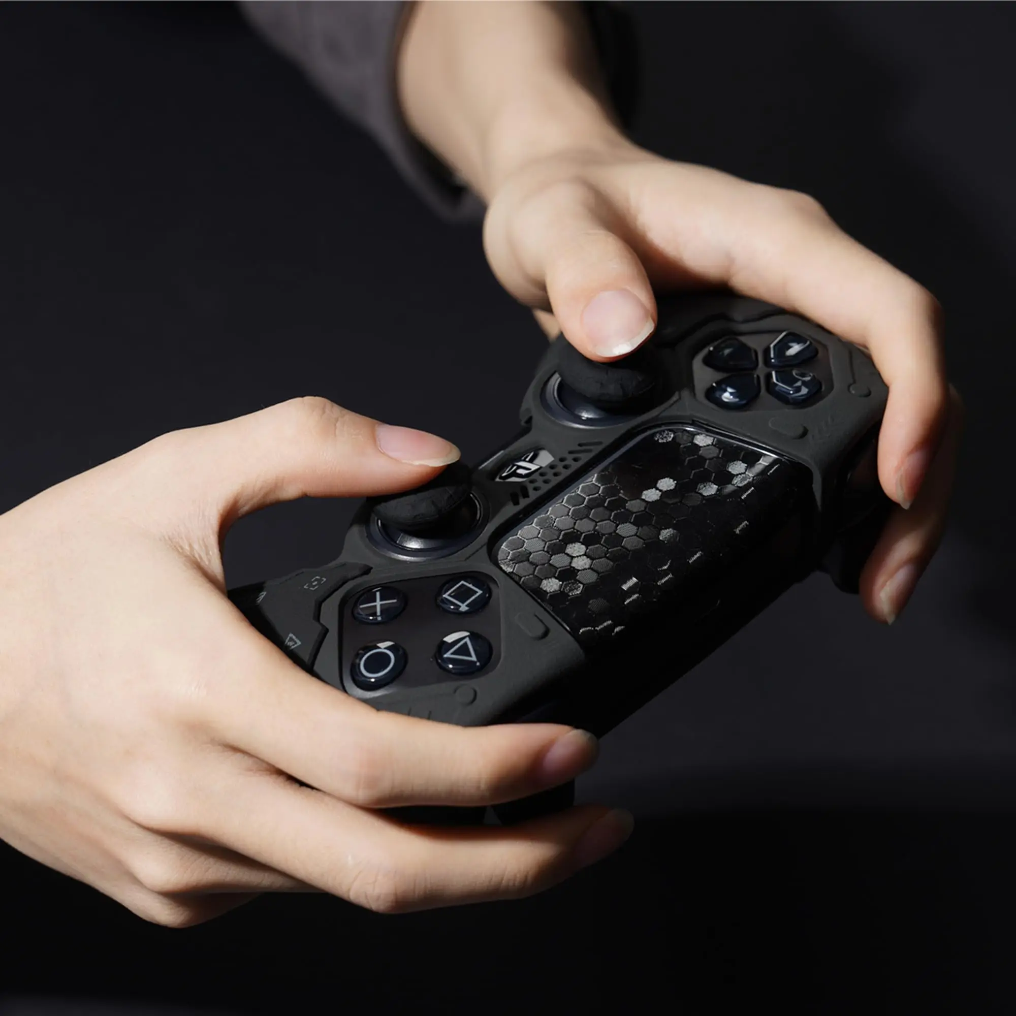 Enhanced Black Controller Skin Set with Thumb Grips and Stickers - Protective Cover
