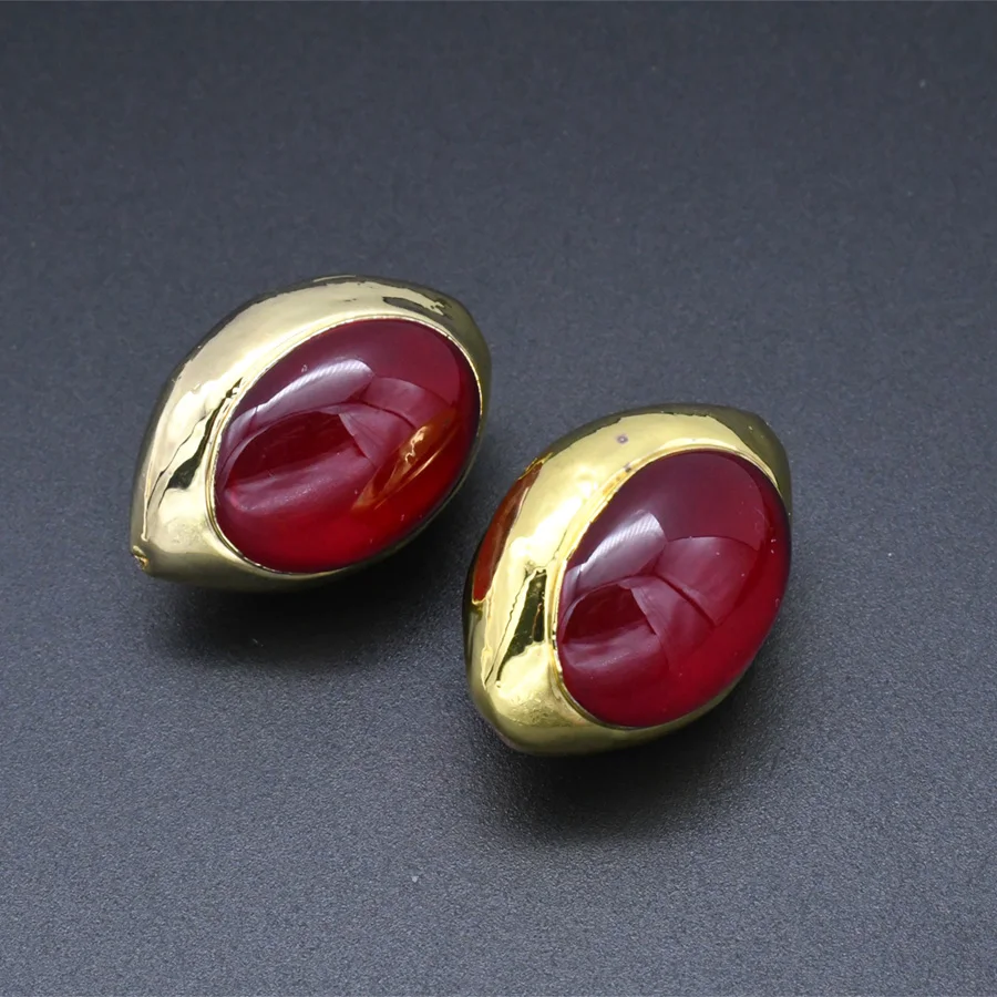 

New Deisgn Smooth Red Stone 18k Gold Plating Horse Eyes Oval Shape DIY Jewelry Making Loose Beads
