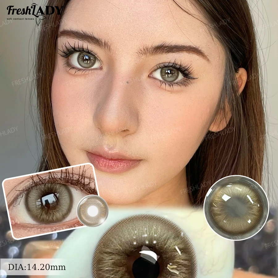 Radiant Brown Colored Contact Lenses - Natural Blue Pupils Effect, Green Soft Tones, Yearly Wear, 14.00-14.50mm Diameter