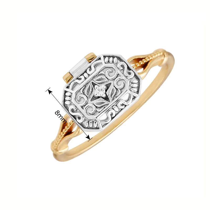 LAMOON Vintage Rings For Women 925 Sterling Silver Ring Gold Vermeil Jewelry Elegant Retro Pattern Box Shape Brithday Gift RI012