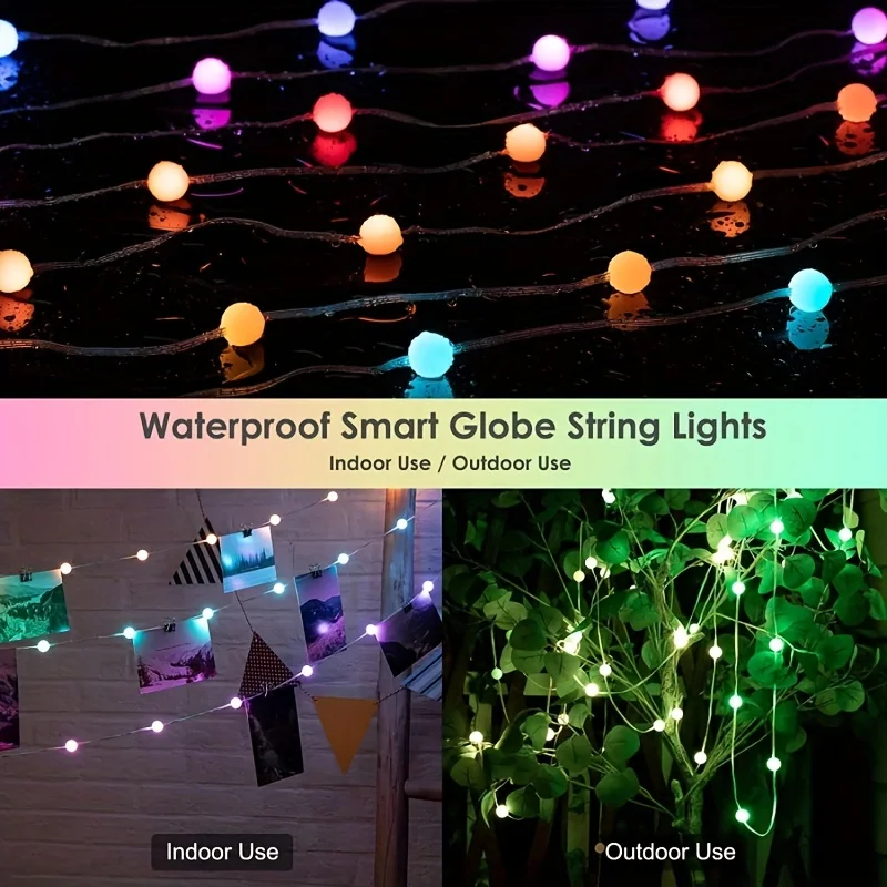 Hello Fairy 앱 리모컨 LED 글로브 램프 스트링 램프, RGB BLE 5.0 야외 IP65 램프 스트링, IR 리모컨 미국 플러그 포함, 5M