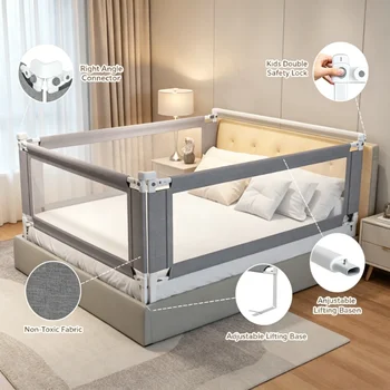 Sbarra di Sicurezza per Letto Senza Foratura, Barriera Anticaduta per Bambini, Recinzione di Sicurezza per Letto Adatta a Letti Singoli, Matrimoniali, King Size e Full Size