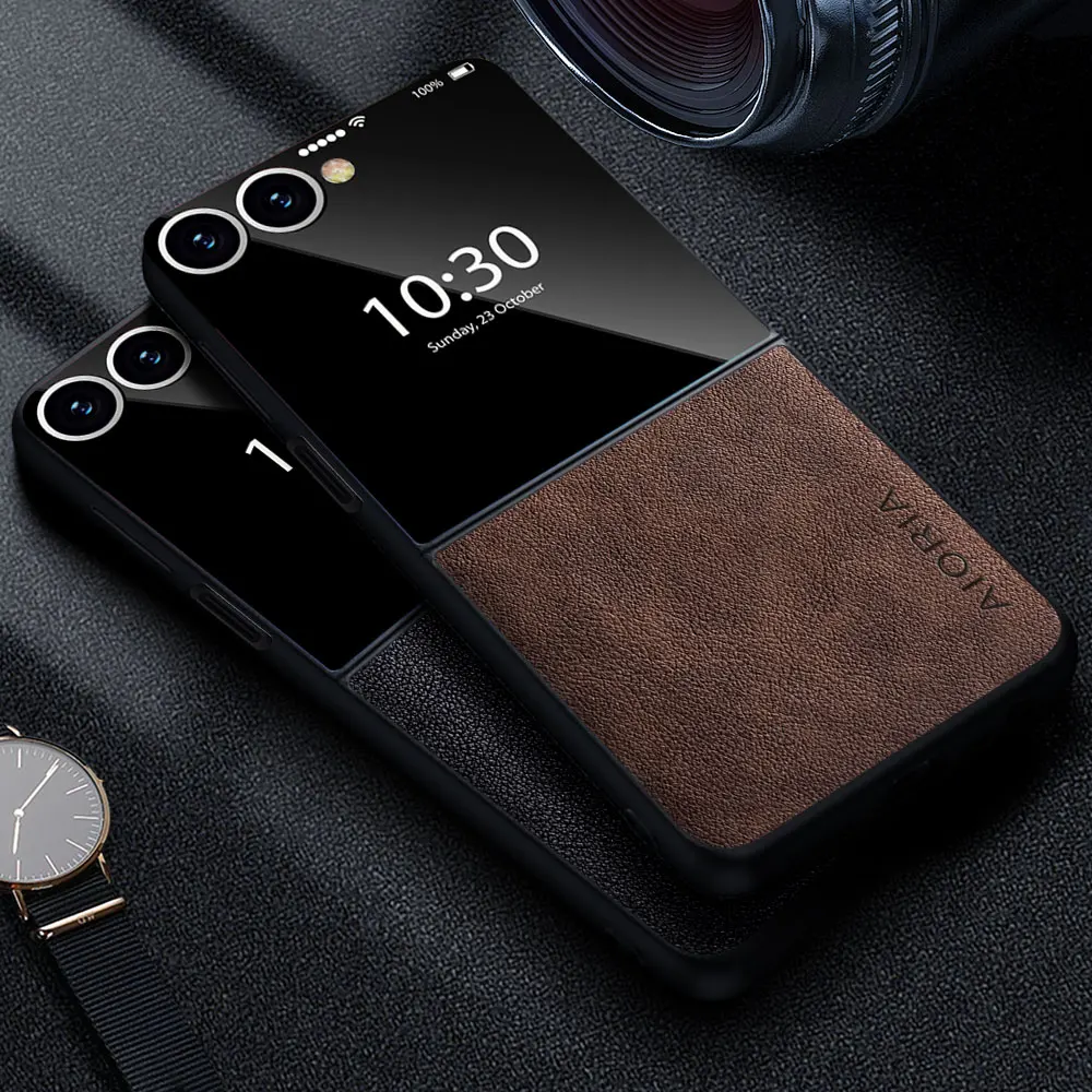 Luxury Leather Phone Case - Retro Business Style Solid Color Cover