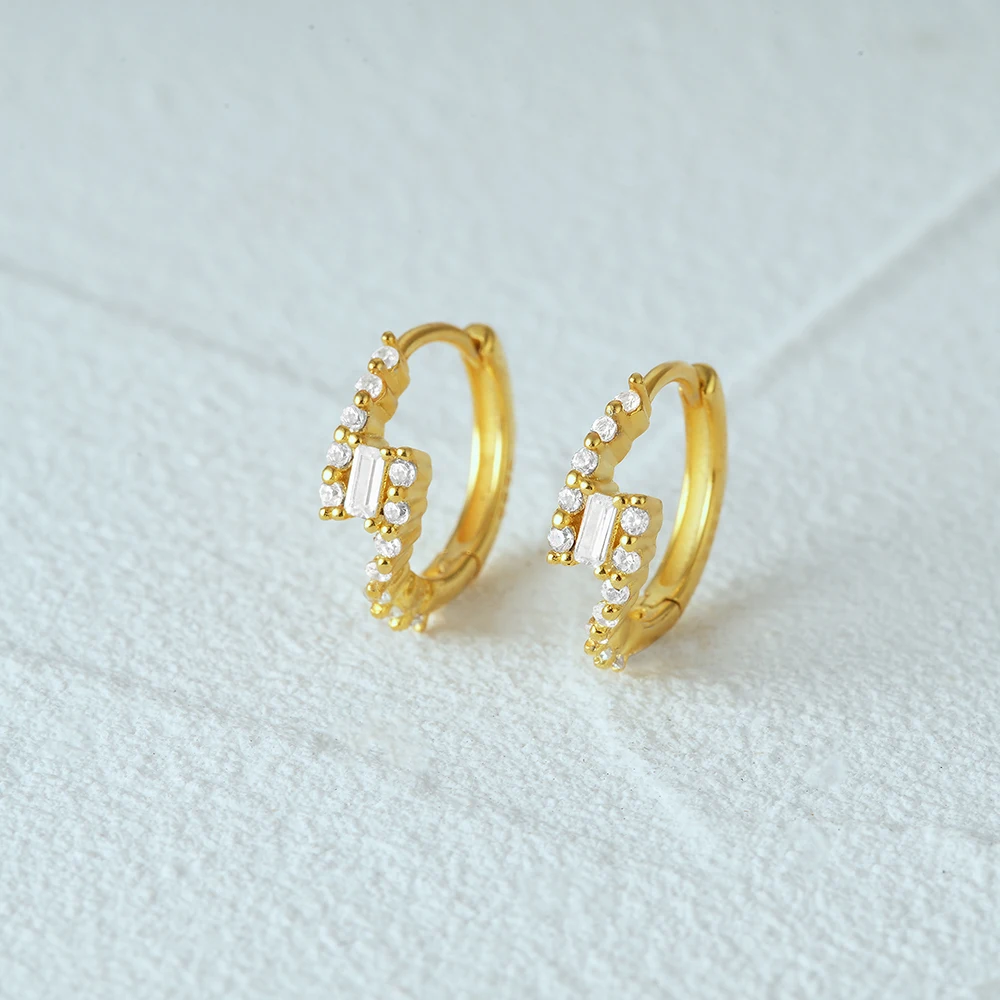 

CANNER 925 Sterling Silver Cubic Zircon Lightning Hoop Earrings for Women 18K Gold Geometric Fresh Exquisite Earrings Jewelry