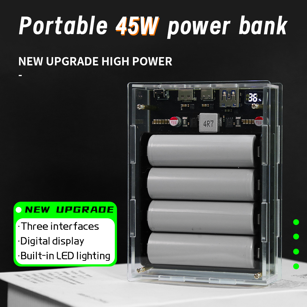 PD45W 19200Mah 21700/18650 DIY Power Bank Case LED Portable Mobile Power Sleeve For Phone Laptop Tablet Two-Way Fast Charging