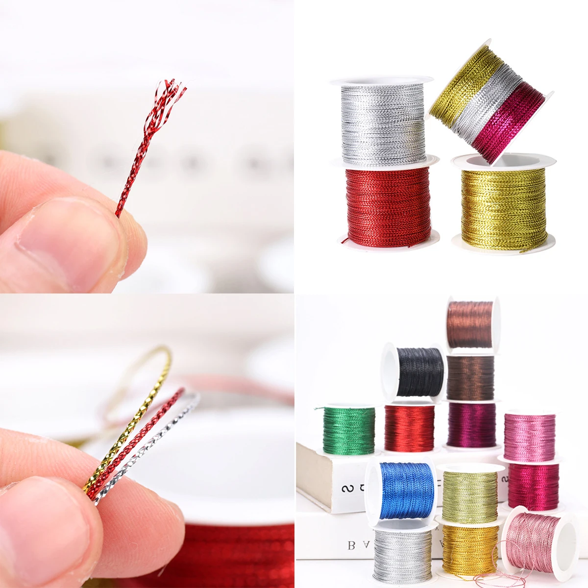 20m/Roll 1.0mm Gold & Silver Colors Beading Cord Macrame Braided Rope Nylon Cord For DIY Gift String Tag Tassel Christmas Thread