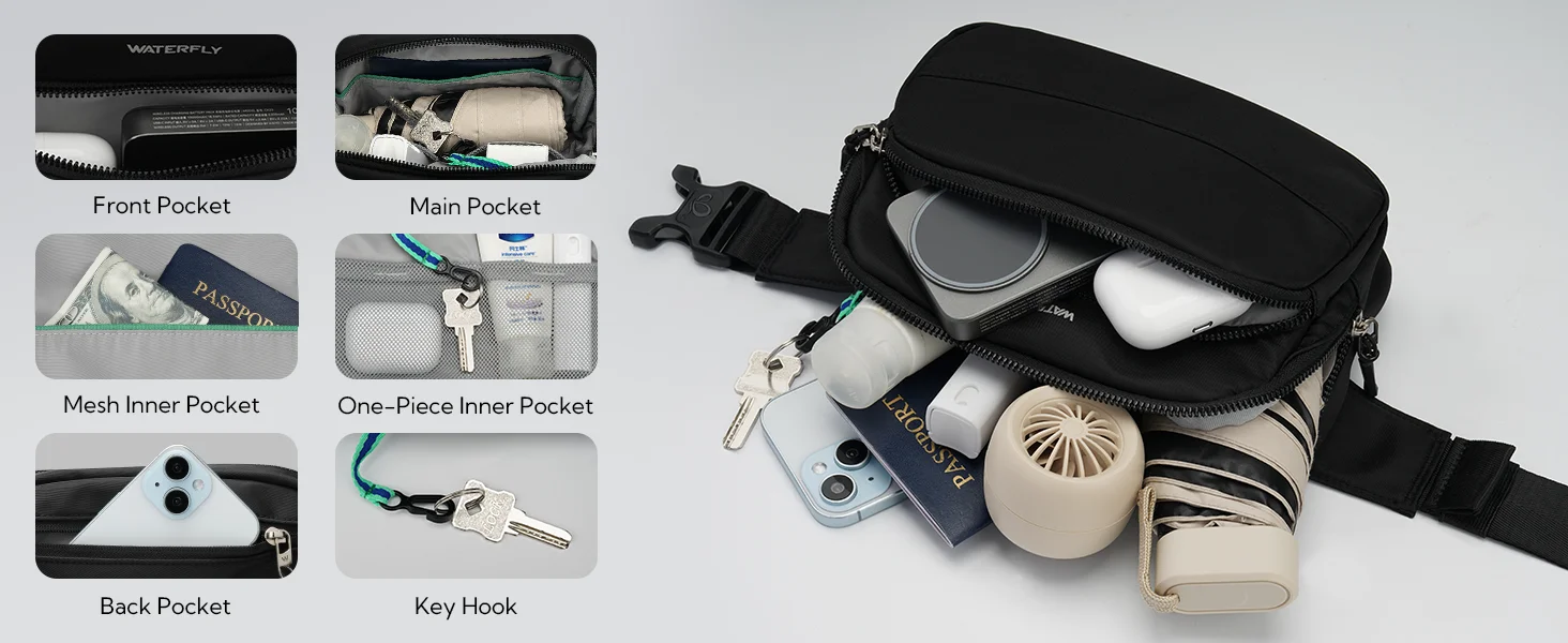 WATERFLY 2L Hüfttasche Gürteltasche Unisex Umhängetasche für Männer Frauen Casual Walking Wandern Täglicher Gebrauch – Detail 5