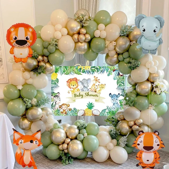  Decoraciones de baby shower para niña, decoraciones de elefante  para baby shower, telón de fondo con 50 globos de baby shower para niña,  conjunto de globos, suministros de fiesta de baby