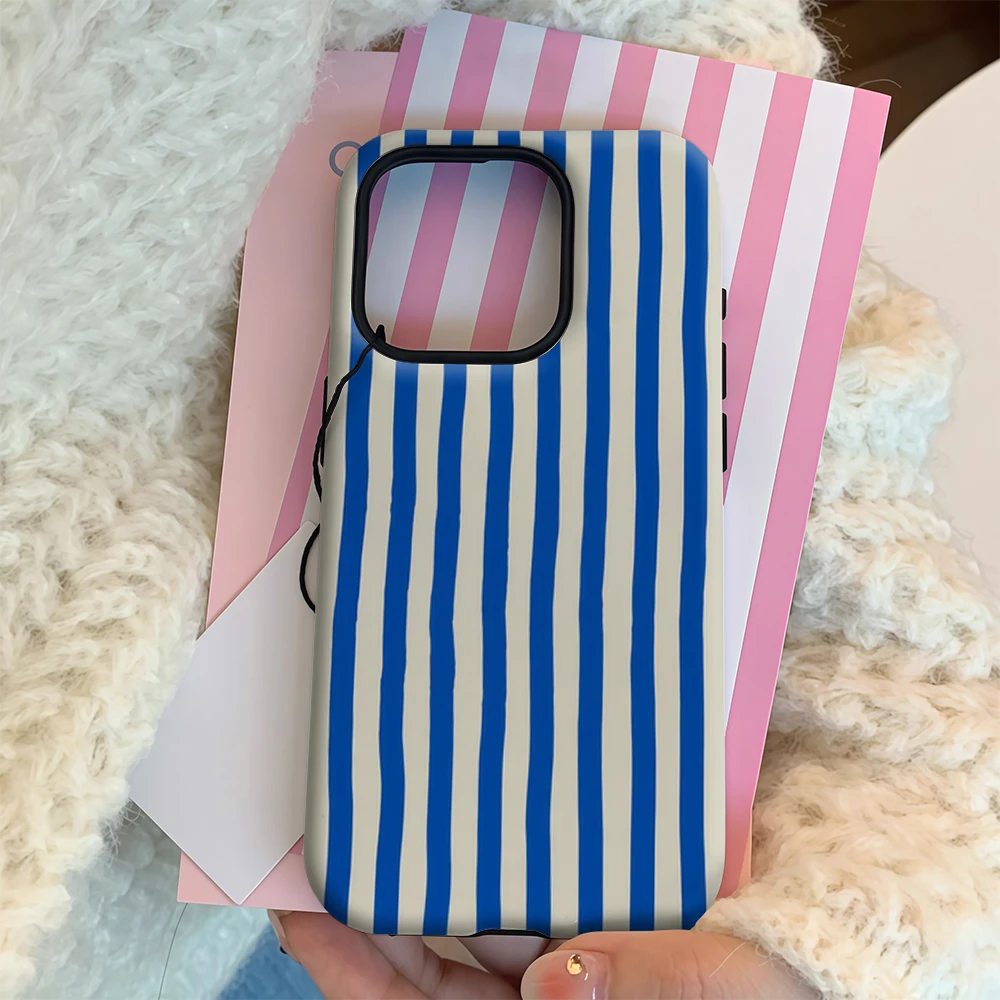 Luxury Double-Layer Back Cover with Nautical Blue & Cream Stripes