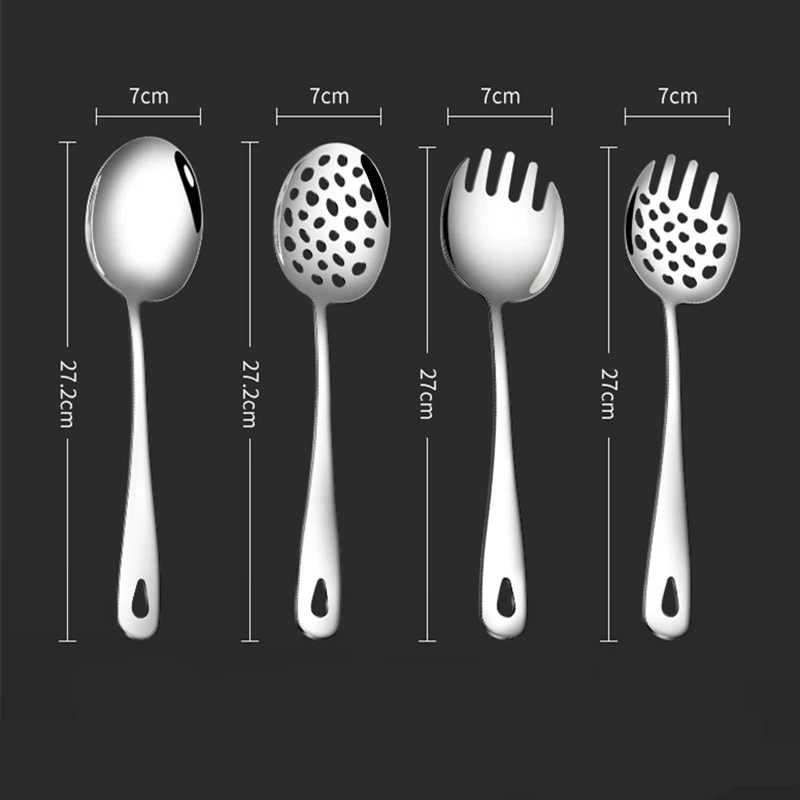 Stainless Steel Cutlery Set 304 Stainless Steel Long Handle Public Hole Spoon Serving Fork Salad Household Tablespoons Cutlery Dinnerware Kitchen