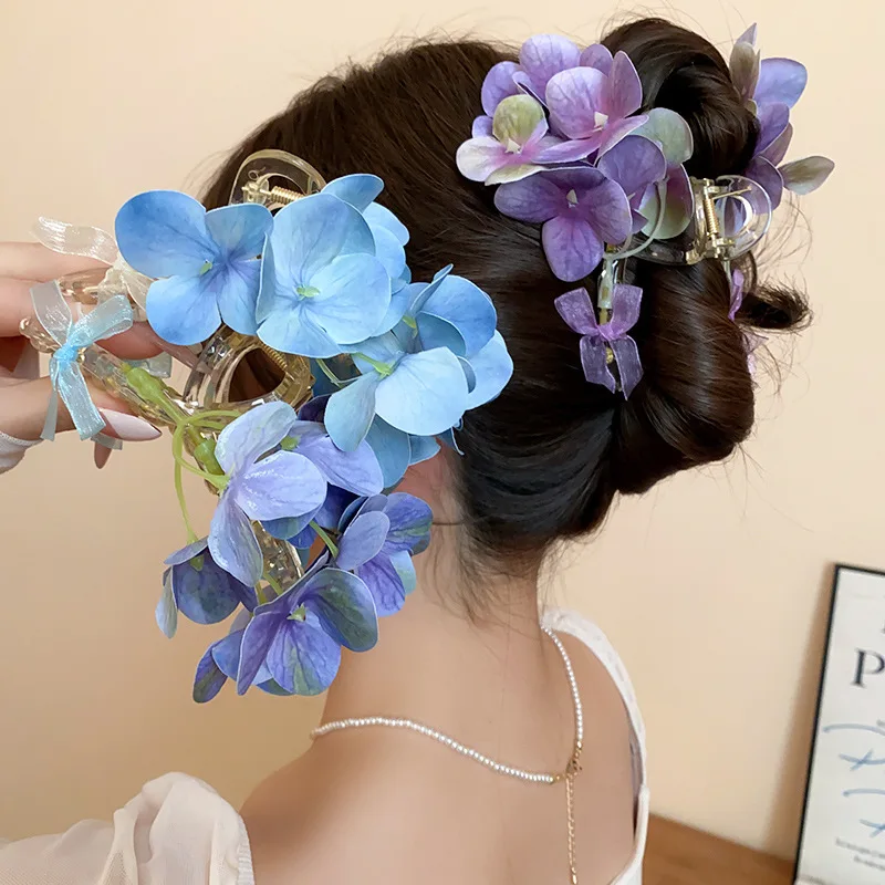 Neue Farbverlauf-Schleifen-Orchideen-Blütenblatt-Haarklammern aus Acryl für Damen – Fairycore-Haarspangen, süße, luxuriöse Accessoires Y