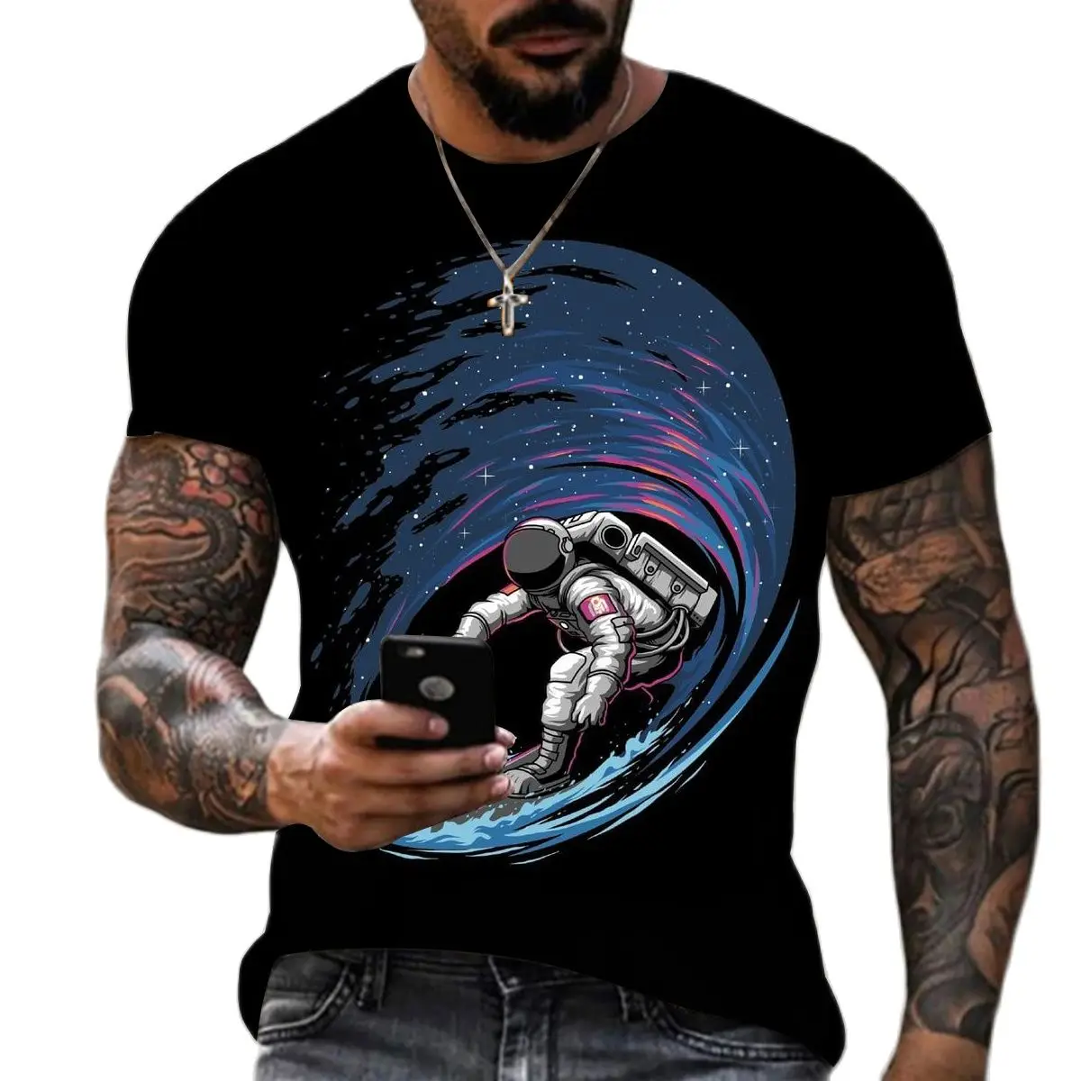 

Men'S 3d Printed T-Shirt Astronaut High Quality Graphics O Neck Short Sleeve Loose Fun Streetwear Vintage Plus Size Top Clothing