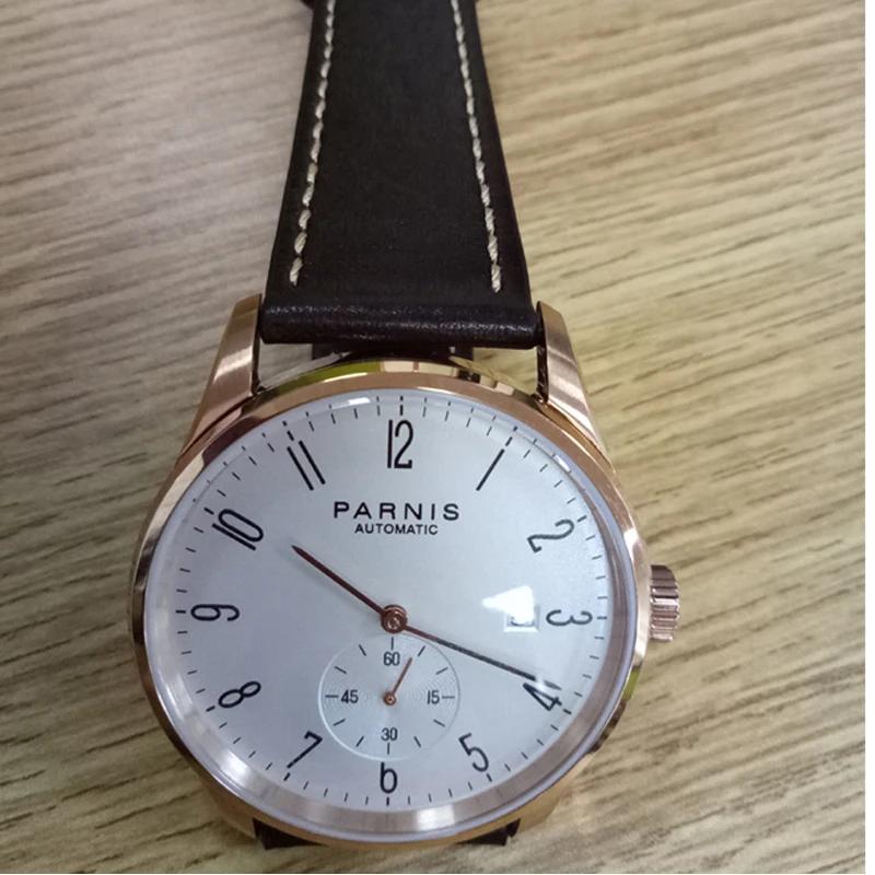 

New Parnis White Dial Rose Gold Case Mechanical Automatic Men's Watches Diver Minimalist Men Watch Luxury Waterproof Wristwatch