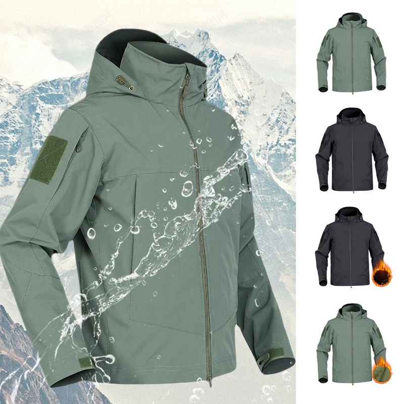 New Men's Mountaineering Jacket Outdoor Waterproof  Windproof Thin/Fleece Warm Coat Removable Hood Casual Large Size Windbreaker