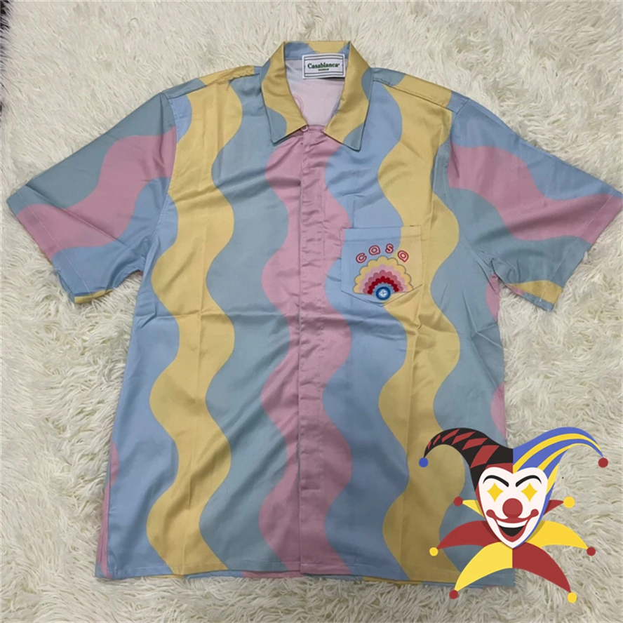 

2022ss CASABLANCA Shirts Men Women 1:1 High Quality Gradient Color Wavy Stripes Hawaiian Short Sleeve Shirt