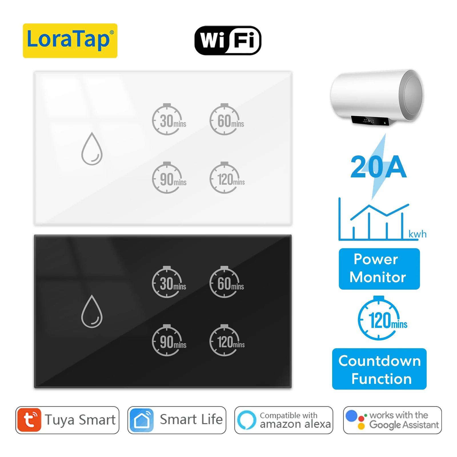 Tuya Smart Life 20A Boiler Water Heater Switch Touch Panel Control Timer Countdown Energy Monitoring Work with Google Home Alexa 1