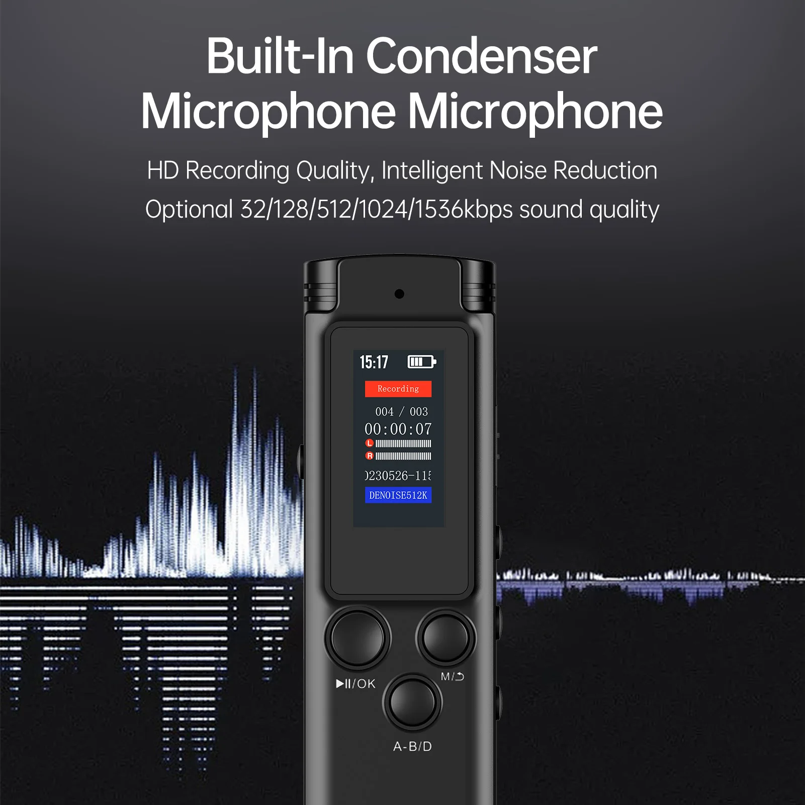 64GB Digital Voice Recorder Voice Activated Audio Recording Noise Reduction with Playback MP3 Music Player 280hrs Recording