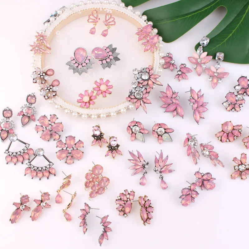 

Mixed 12 Pairs Pink Series Stud Earrings for Women Acrylic Rhinestone Korean Statement Earrings Bulk Wholesale Jewelry Brincos
