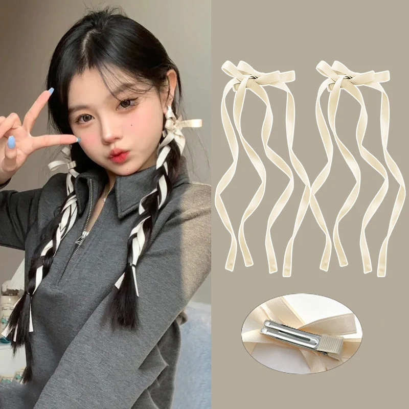 

Lolita Long Ribbon Double Bow Hairpin Girls Hair Clips Cute Sweet Headwear Barrettes Headdress Hair Accessories Gift