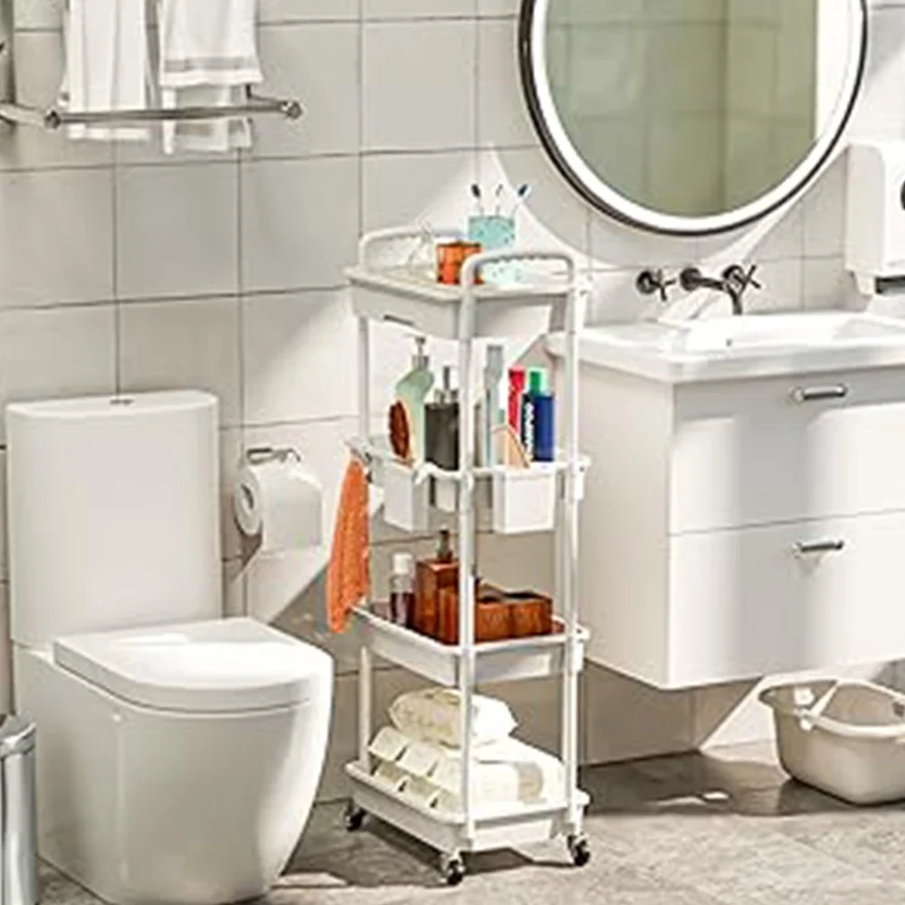 4 Tier Rolling Utility Cart with Drawer, Cart Made of Multifunctional Storage Organizer Tool for Kitchen,Bathroom,Living Room