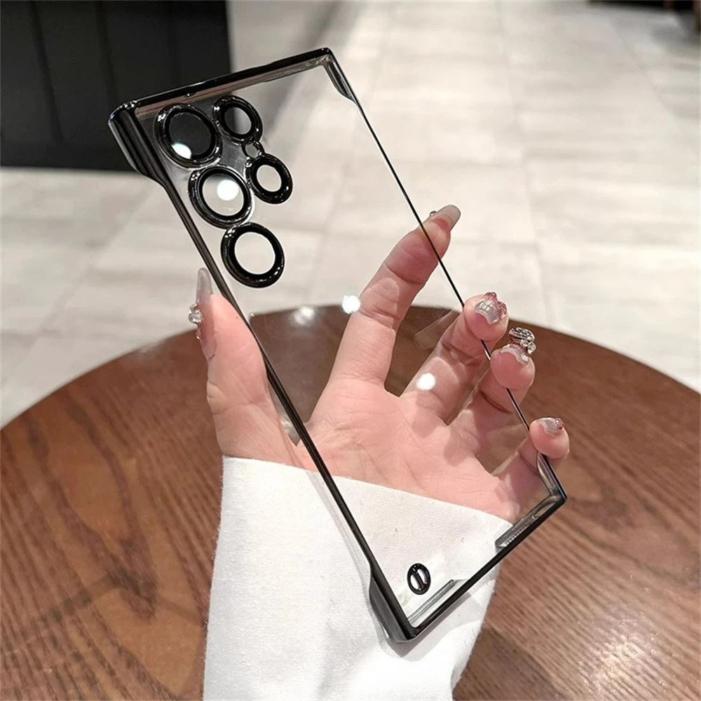 Luxury Transparent Slim Plating Frameless Phone Case - Clear Hard Acrylic Shockproof Cover
