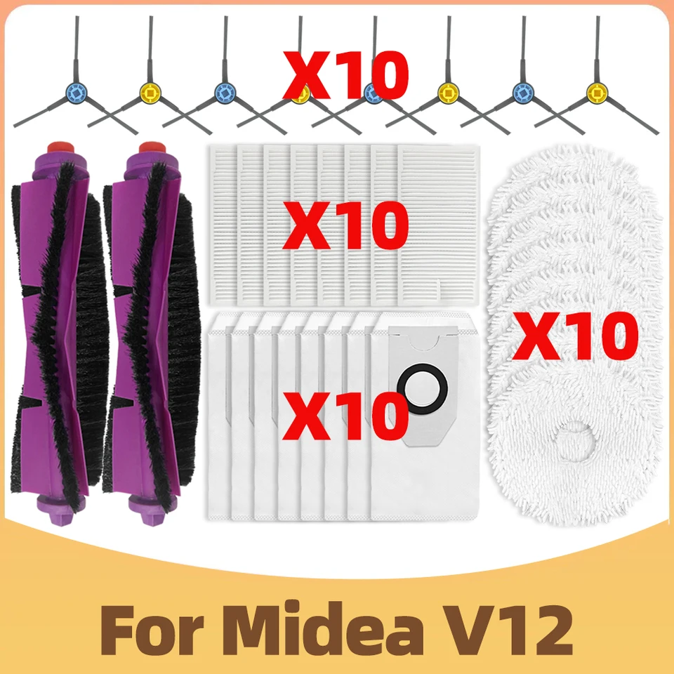 Compatibile Per ( Midea V12 / Eureka J12 Ultra ) Rullo, Spazzola Laterale, Filtro HEPA, Panno di Pulizia, Sacchetto per la Polvere, Accessorio per Robot Aspirapolvere, Parte di Ricambio  6