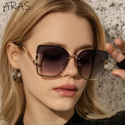 Rimless Square Sunglasses Women Retro Oversized Cat Eye Frameless Sun Glasses Female Fashion Rhinestone Gradient Lens Sunglass