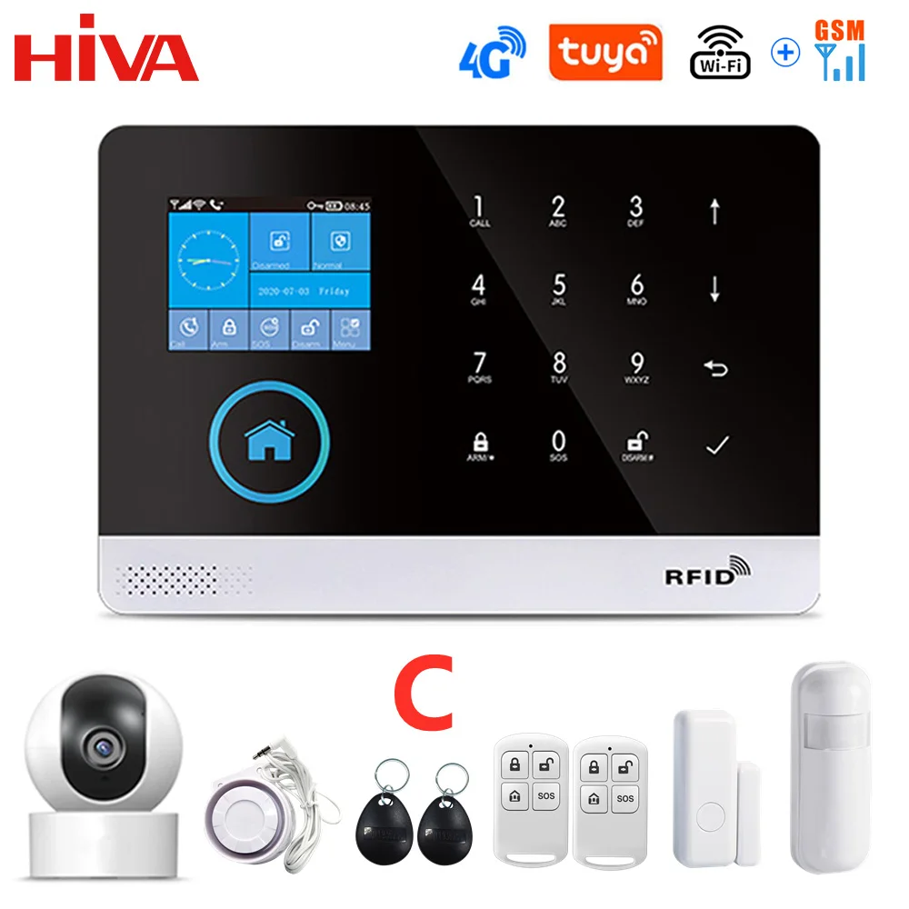 PG-103 4G 3G GSM Wireless Alarm System with IP Camera Tuya SmartLife APP Control for Home Security Alarm PIR Sensor Door Sensor 