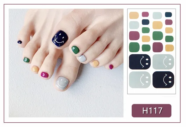 22tips Korea Toe Nail Sticker Wraps Adhesive Decals Toenail Polish Strips DIY Pedicure Foot Decals Manicure Women H117